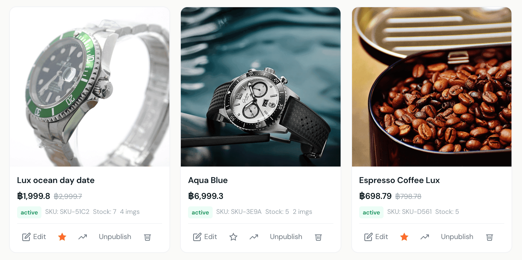 Krubly shop product management with images, pricing and stock tracking